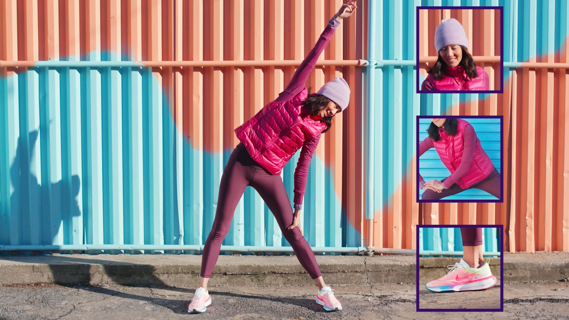 Charissa Fay stretching in Nike shoes