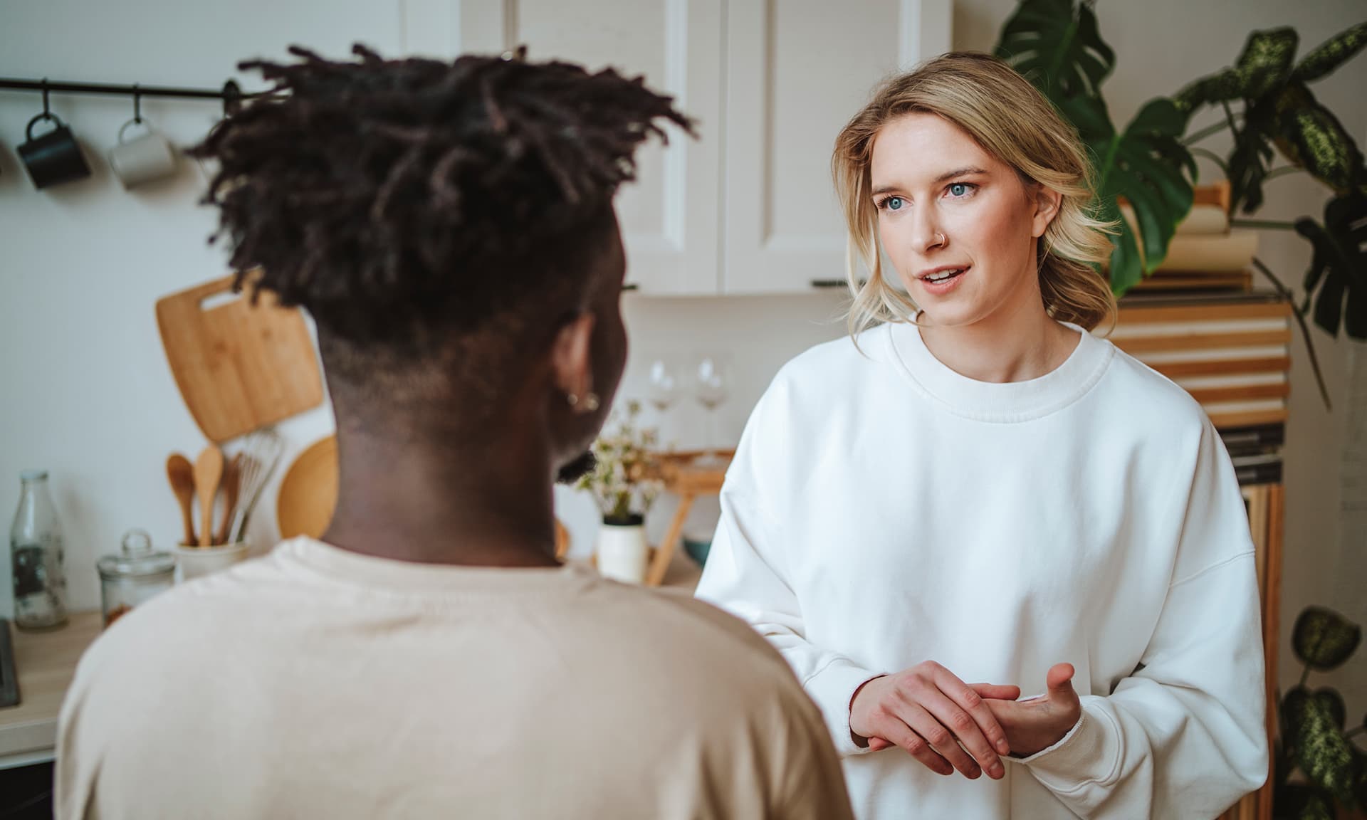 Young couple having serious conversation