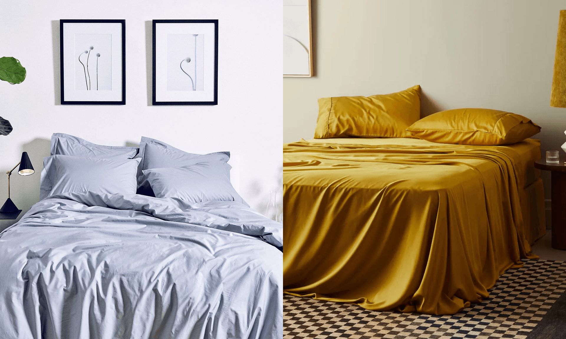 Wrinkled blue sheet set; satin marigold sheet set