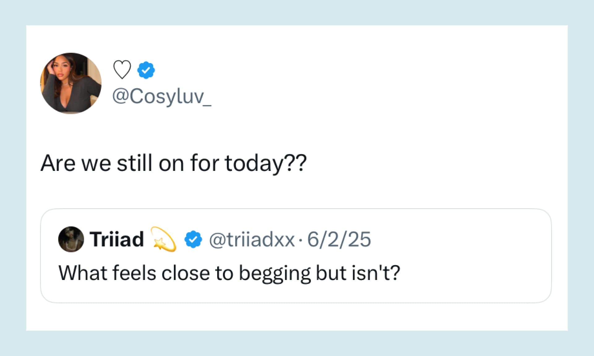 Are we still on for today??