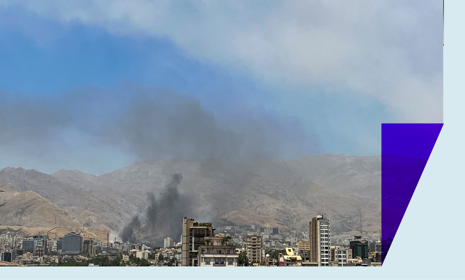 Smoke rises from a location allegedly IRGC's Sarallah Headquarters in north of Tehran, Iran after being targeted by Israel on June 23, 2025.